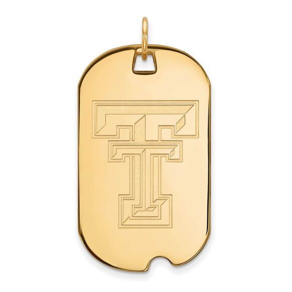 10k Yellow Gold Texas Tech U. Large Dog Tag Pendant